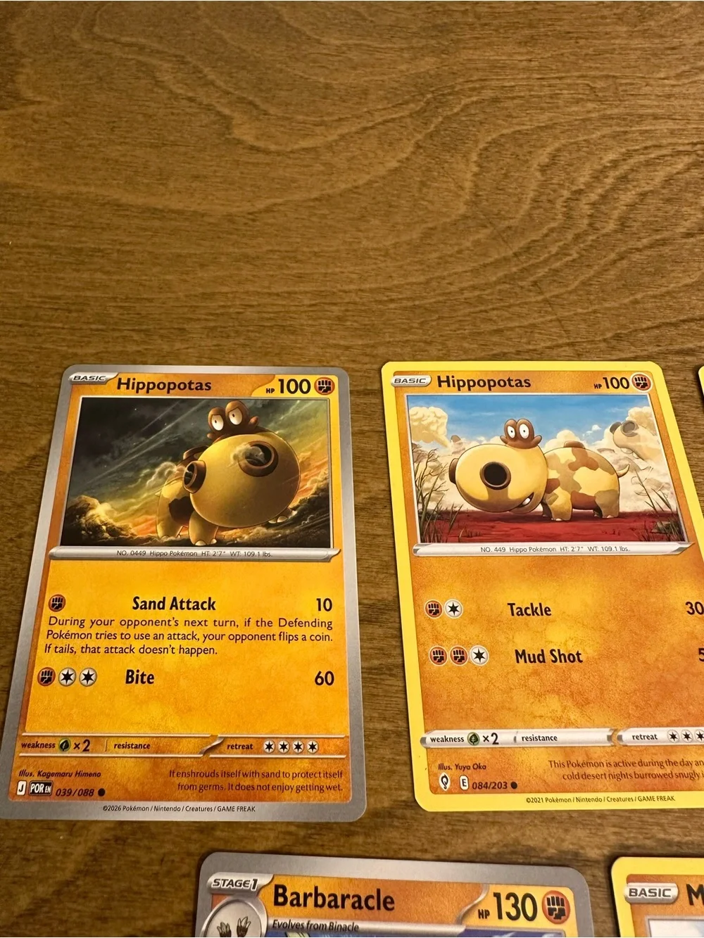 Lot of 5 Pokemon Cards - Hippopotas, Bagon, Mienfoo, and Barbarcle